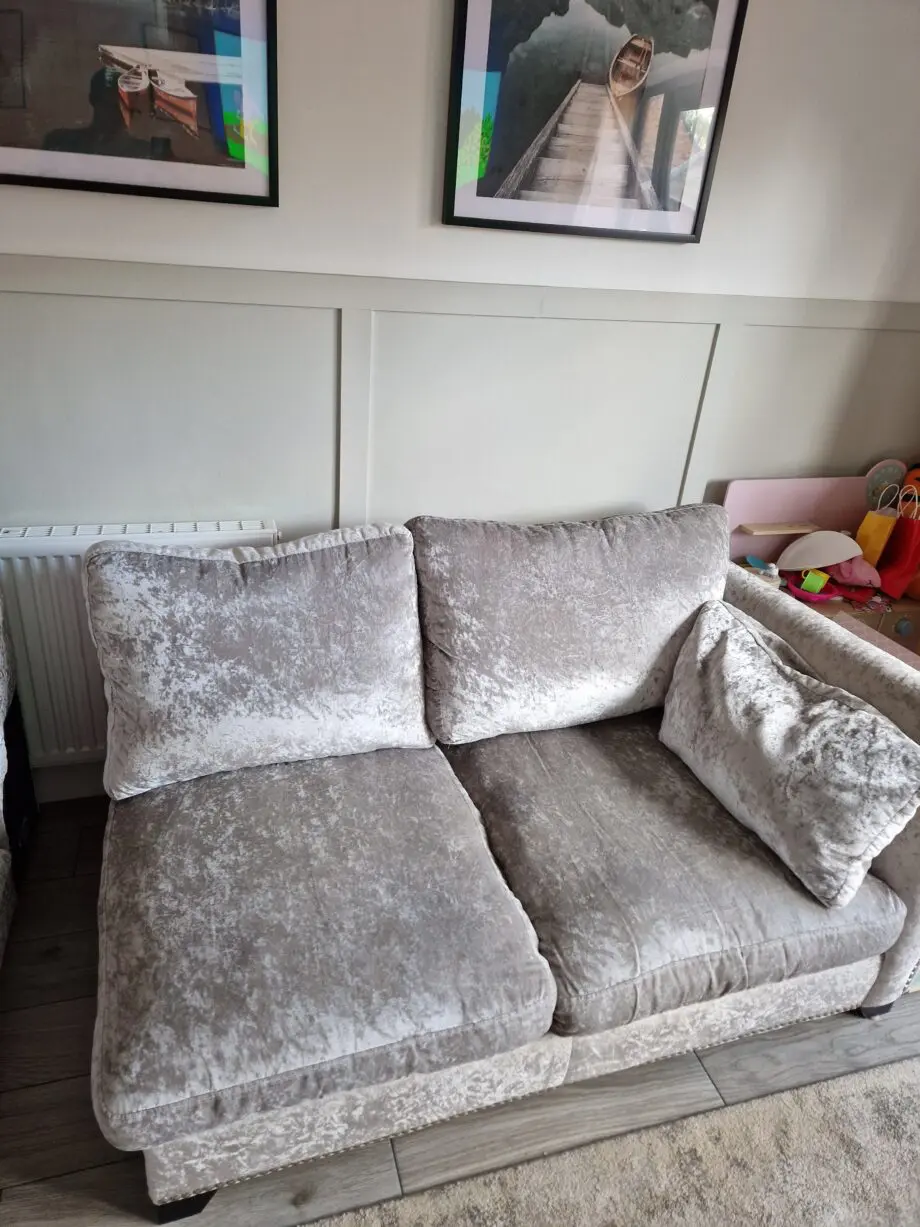 DFS Xara crushed velvet Silver corner sofa