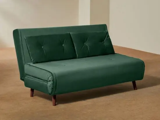 MADE Large Haru 2 Seater Sofa Bed in Smooth Velvet Moss Green
