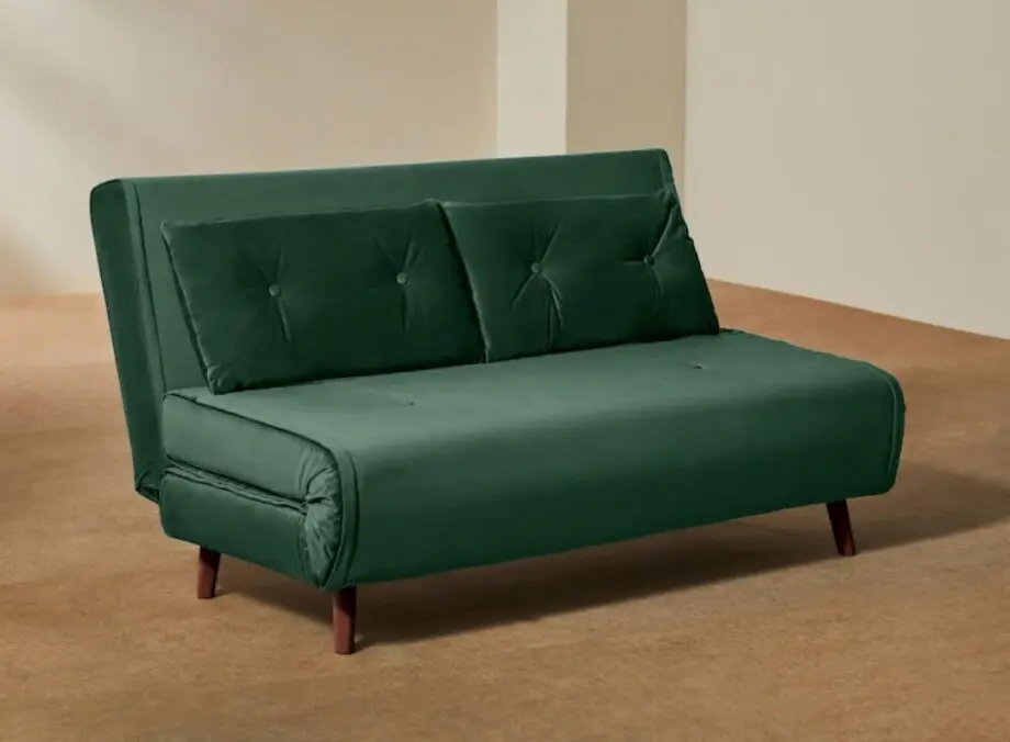 MADE Large Haru 2 Seater Sofa Bed in Smooth Velvet Moss Green
