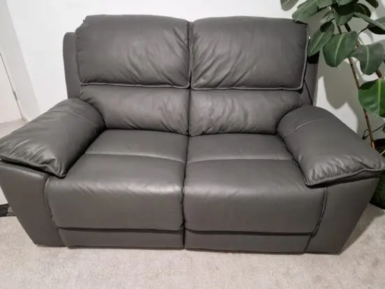 Grey leather sofa set with electric recliner