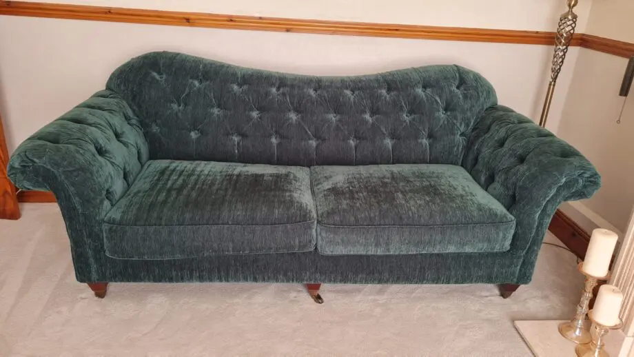 Chesterfield Green Velvet 3 Seater Sofa