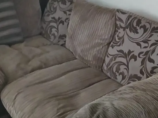 DFS left hand corner sofa with 1 additional armchair and footstool