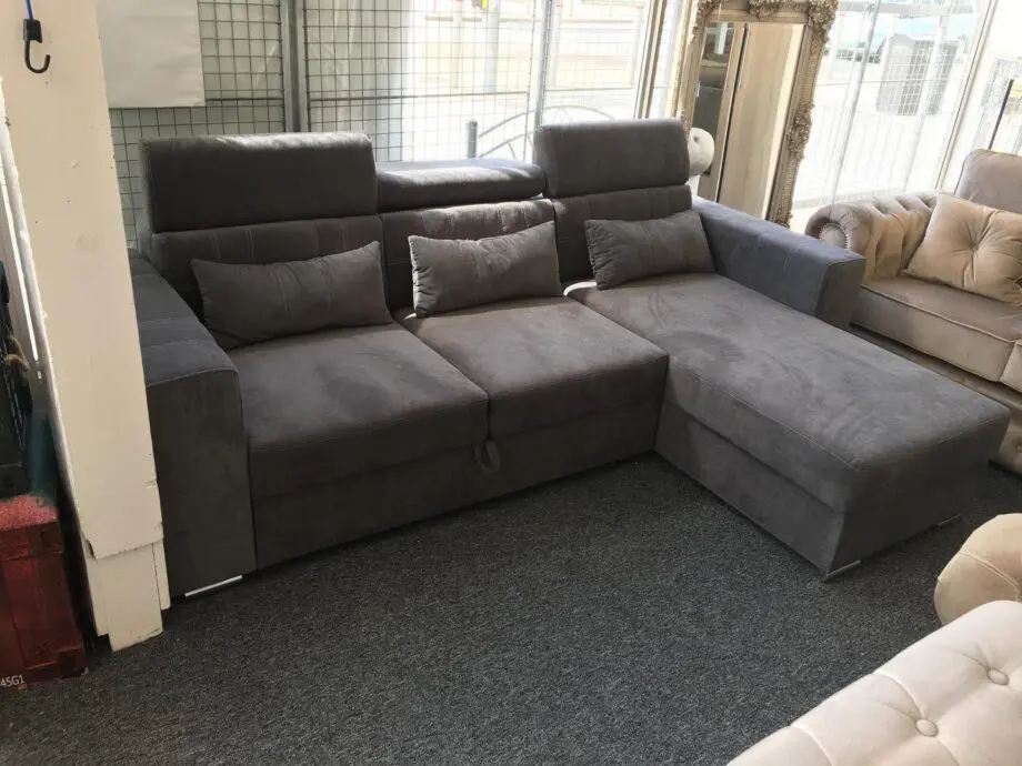 Storage Sofa Bed || Ottoman L-Shaped Corner Sofa For Sale Dark Grey Colour