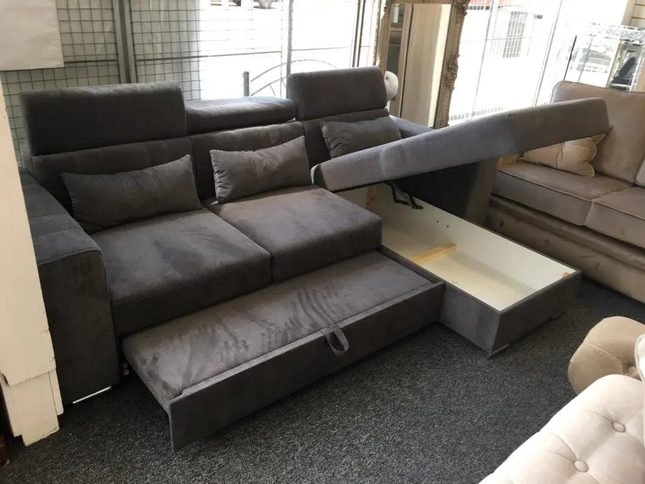 Storage Sofa Bed || Ottoman L-Shaped Corner Sofa For Sale Dark Grey Colour