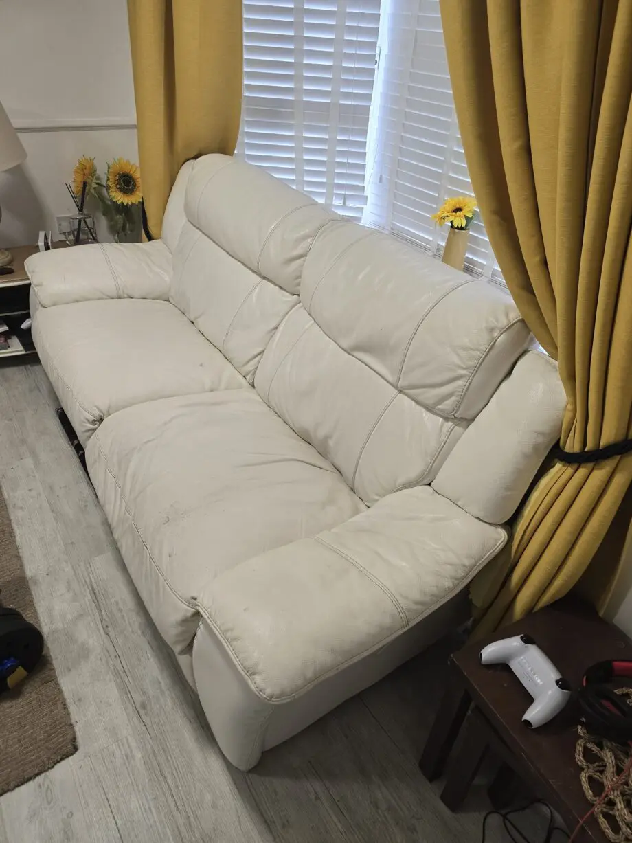 DFS 3 seater white leather sofa