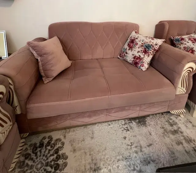 Beautiful Blush Pink Velvet Sofa Set – Great Condition