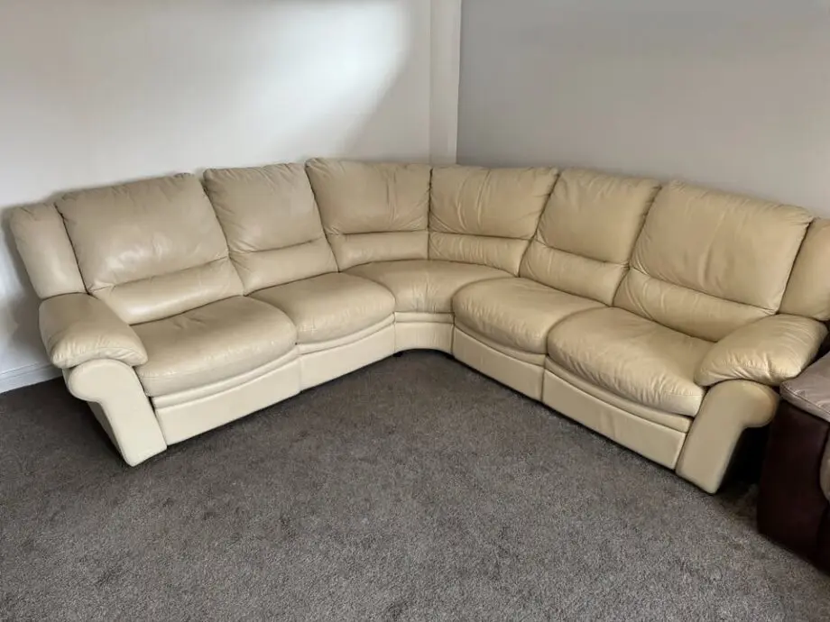 DFS Cream Leather Corner Sofa + 2 Footstools