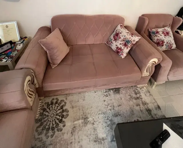 Beautiful Blush Pink Velvet Sofa Set – Great Condition