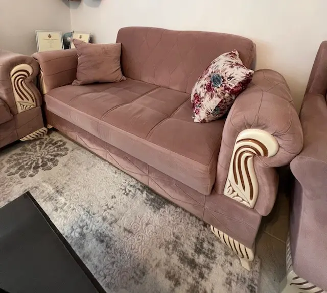 Beautiful Blush Pink Velvet Sofa Set – Great Condition