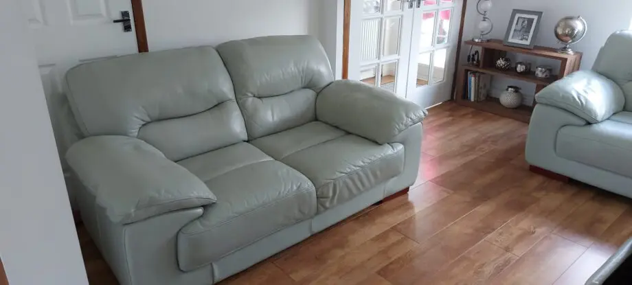 2 x DFS Dazzle Silver Grey 2 Seater Sofas c/w Dazzle Storage Pouffe
