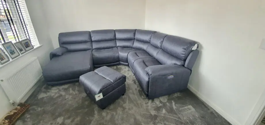 Furniture Village Link Power Corner Chaise Power Sofa plus Footstool