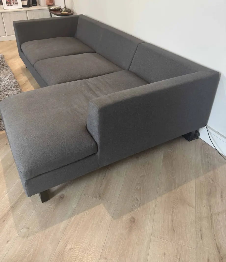Charcoal grey 3 seater sofa with leg rest - foam seat padding - & matching chair