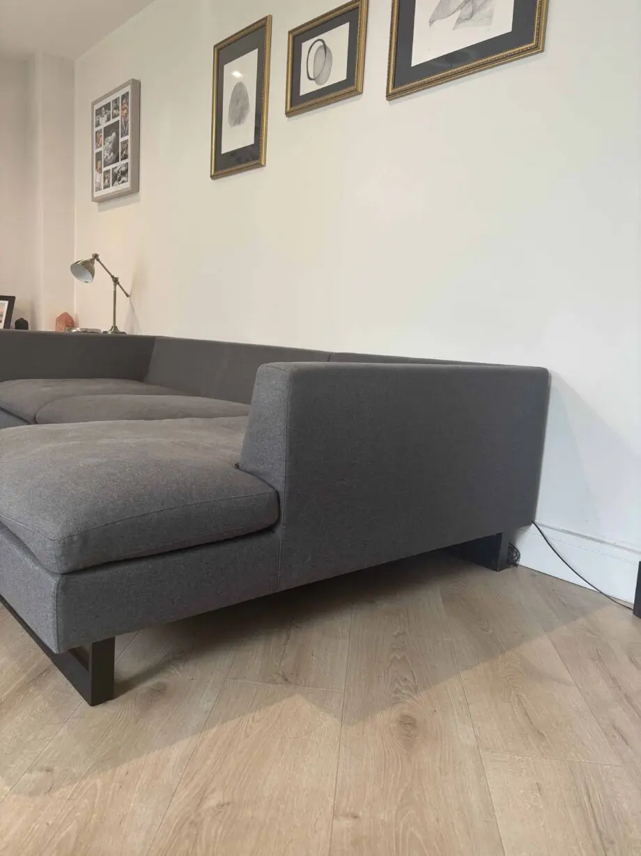 Charcoal grey 3 seater sofa with leg rest - foam seat padding - & matching chair