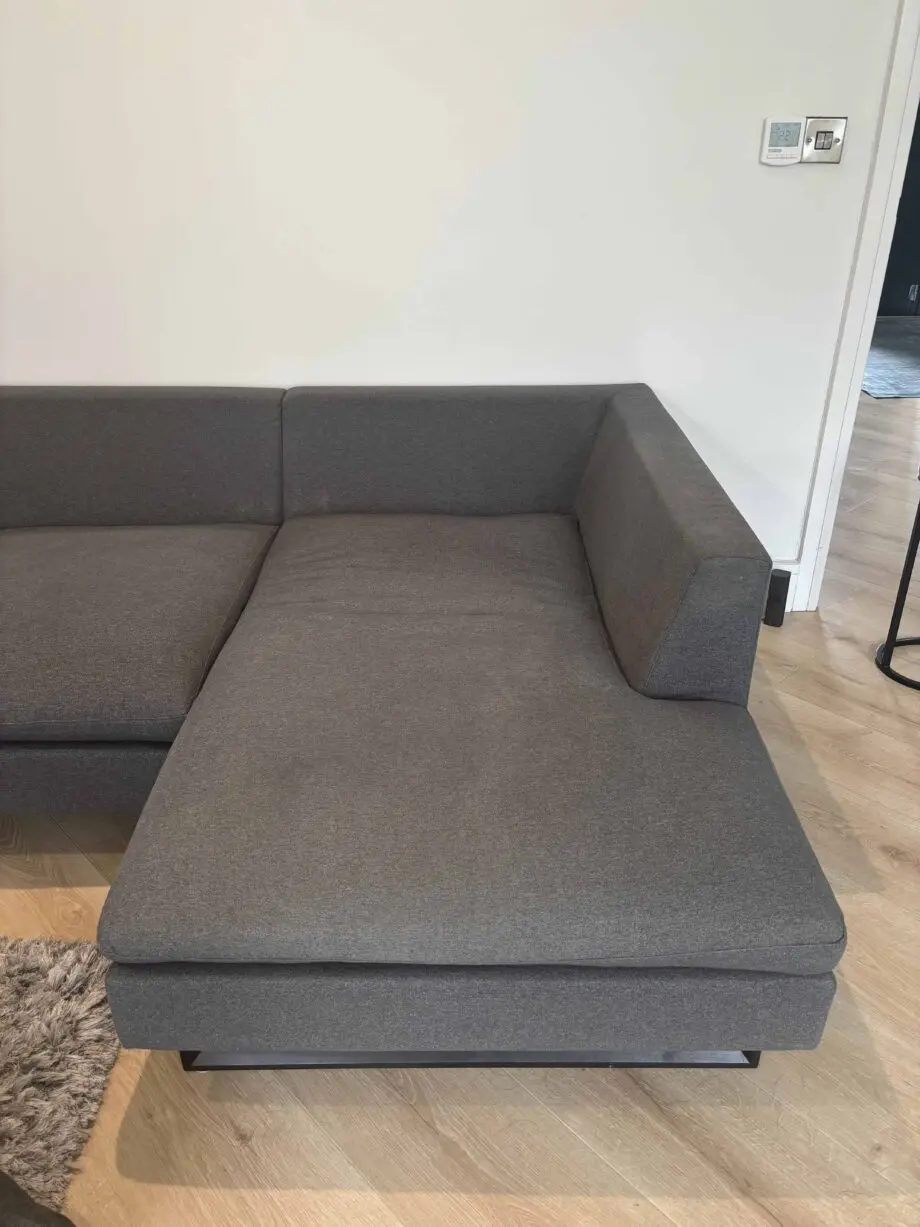 Charcoal grey 3 seater sofa with leg rest - foam seat padding - & matching chair