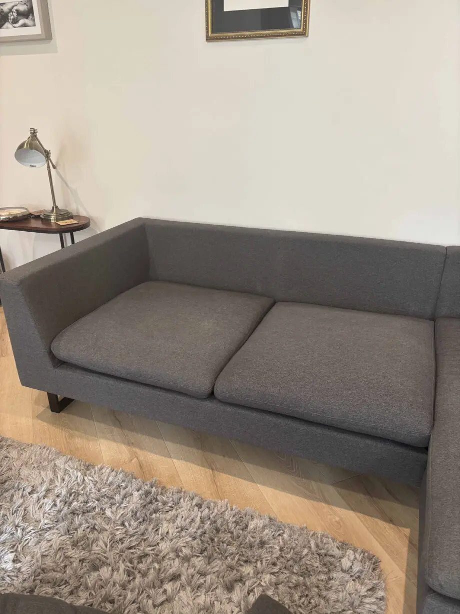 Charcoal grey 3 seater sofa with leg rest - foam seat padding - & matching chair