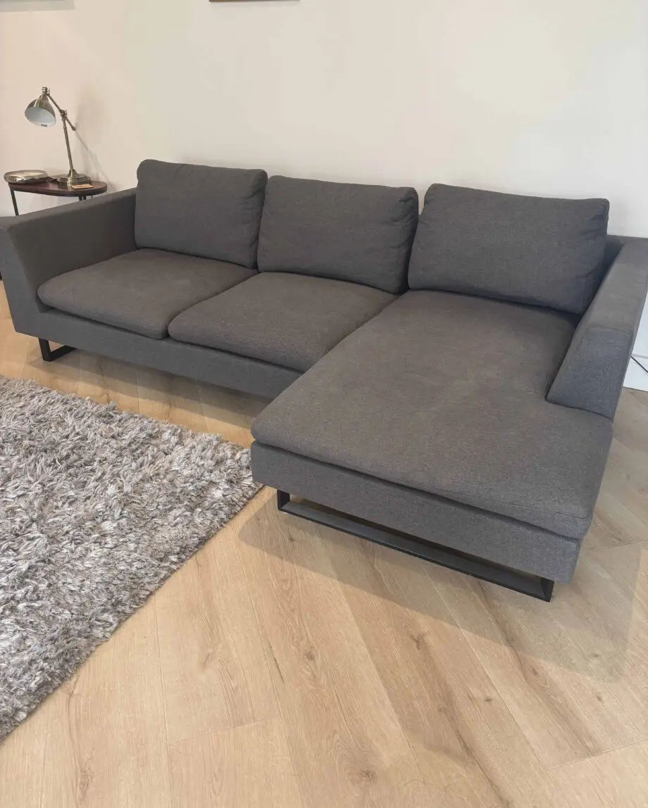 Charcoal grey 3 seater sofa with leg rest - foam seat padding - & matching chair