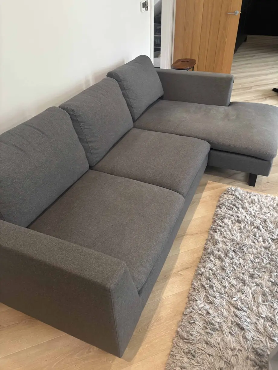 Charcoal grey 3 seater sofa with leg rest - foam seat padding - & matching chair