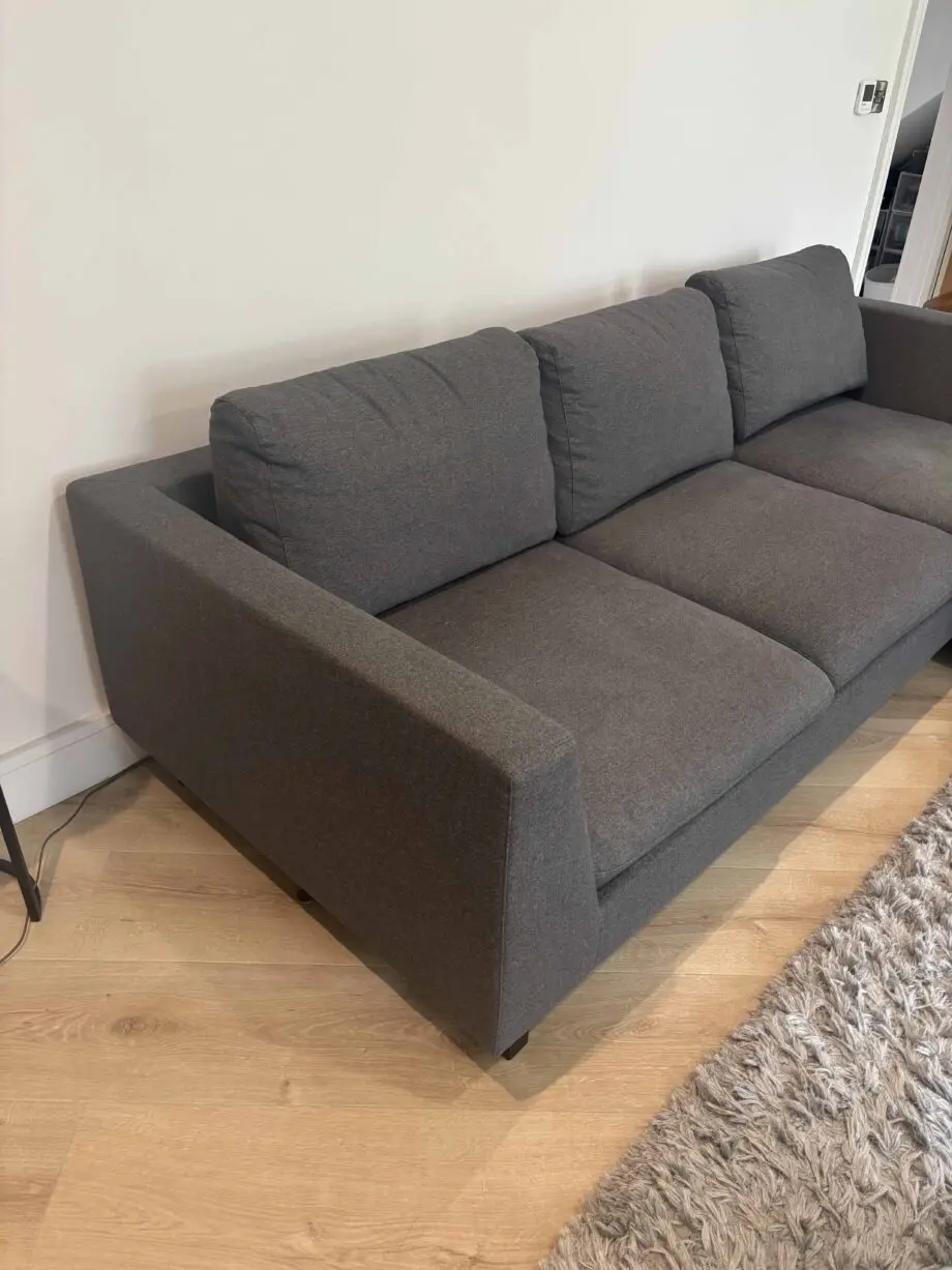 Charcoal grey 3 seater sofa with leg rest - foam seat padding - & matching chair