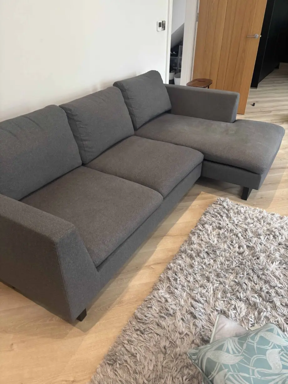 Charcoal grey 3 seater sofa with leg rest - foam seat padding - & matching chair