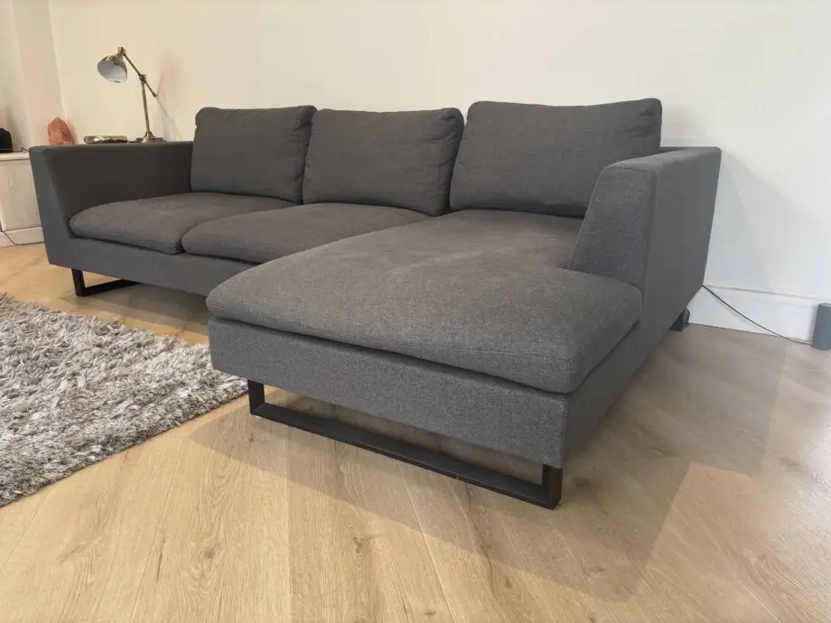 Charcoal grey 3 seater sofa with leg rest - foam seat padding - & matching chair