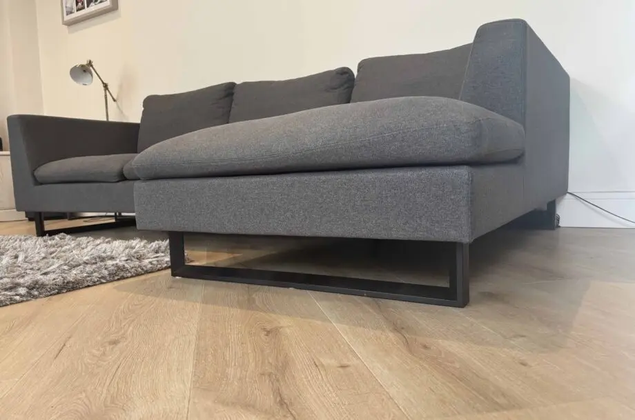 Charcoal grey 3 seater sofa with leg rest - foam seat padding - & matching chair