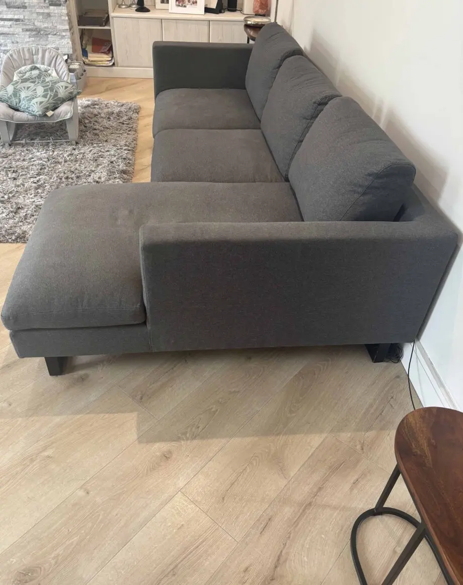 Charcoal grey 3 seater sofa with leg rest - foam seat padding - & matching chair