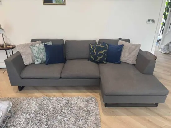 Charcoal grey 3 seater sofa with leg rest - foam seat padding - & matching chair