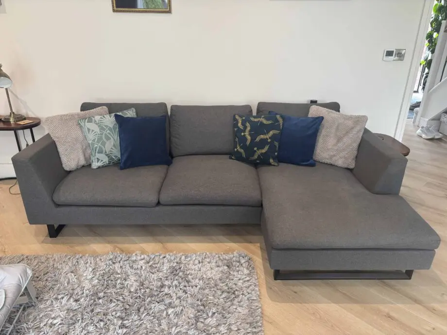 Charcoal grey 3 seater sofa with leg rest - foam seat padding - & matching chair