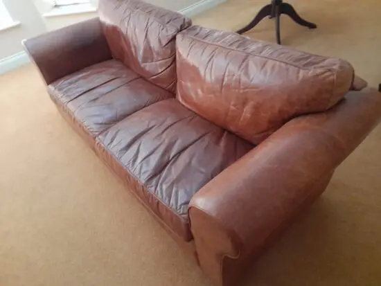 Pre-loved House of Fraser Tan Leather Sofa & Matching Single Chair.