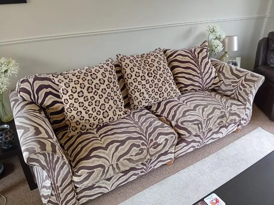 Michael Tyler Furniture - 3 Seater Beige Zebra pattern sofa