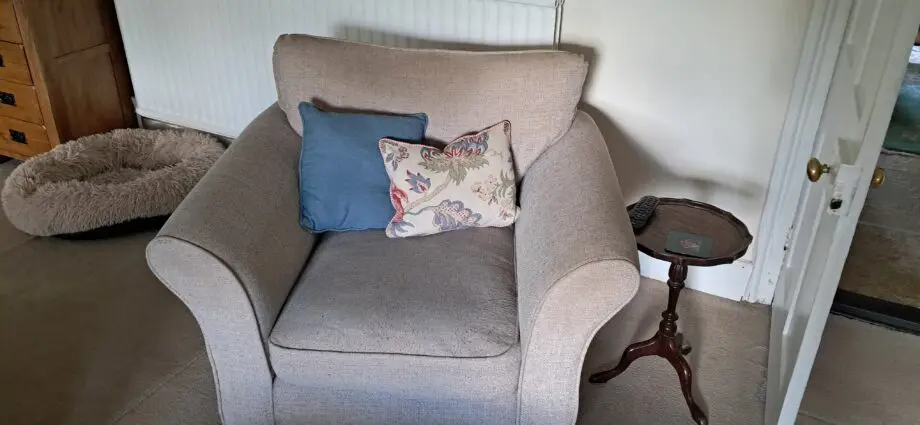 M & S Oatmeal two seater sofa and armchair