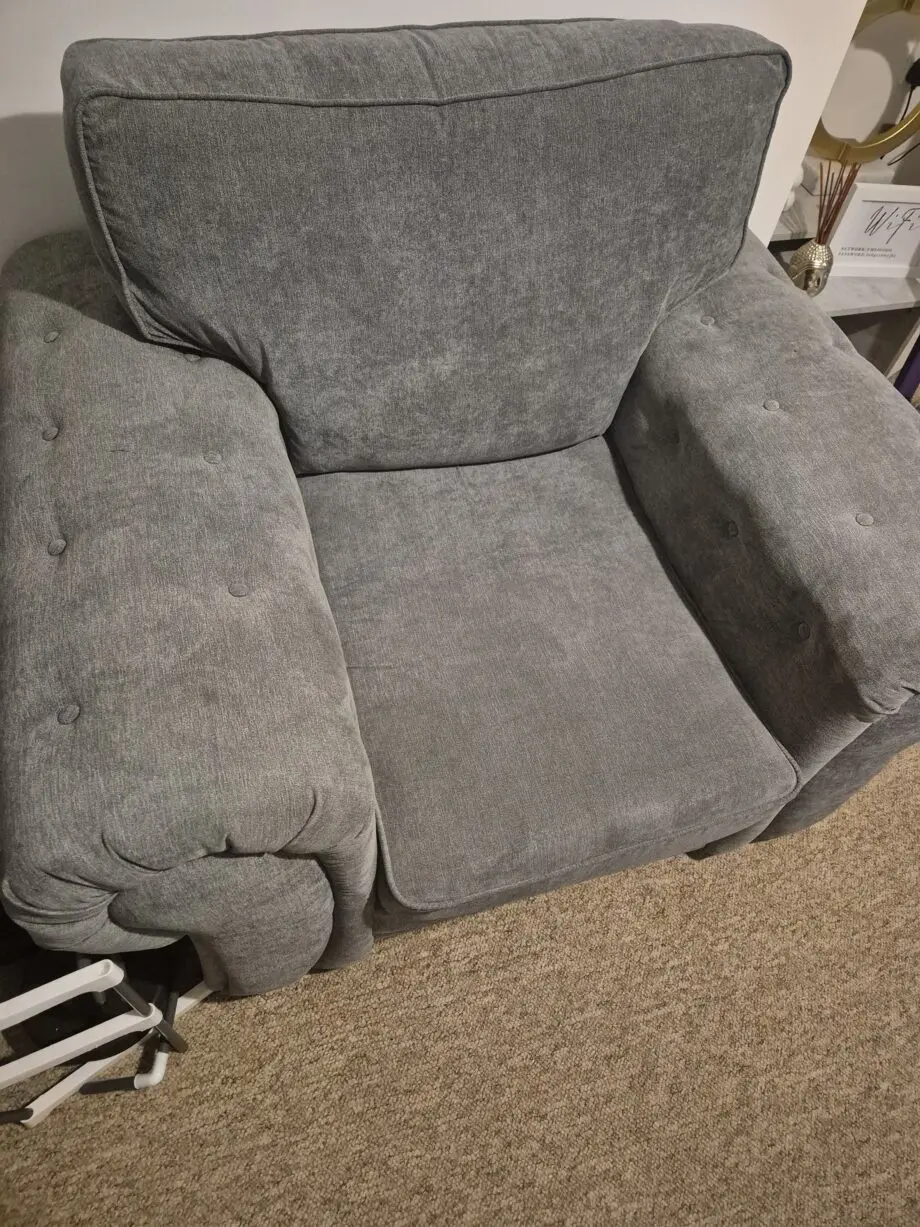 3 seater sofa, cuddle armchair and storage footstool
