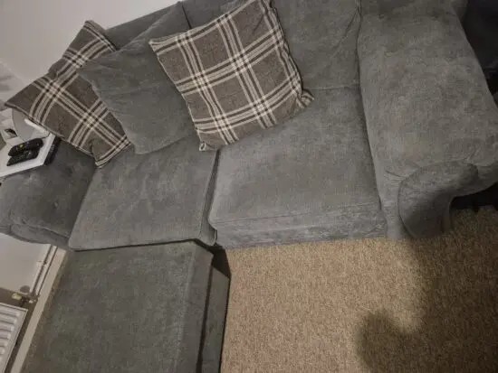 3 seater sofa, cuddle armchair and storage footstool