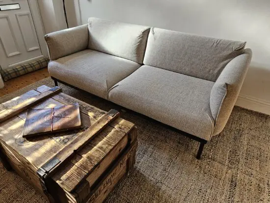 IKEA ÄPPLARYD 2-seat sofa, Lejde light grey with custom light grey high quality chenille cover.