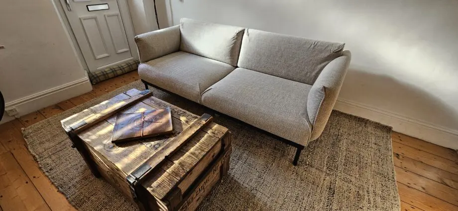 IKEA ÄPPLARYD 2-seat sofa, Lejde light grey with custom light grey high quality chenille cover.