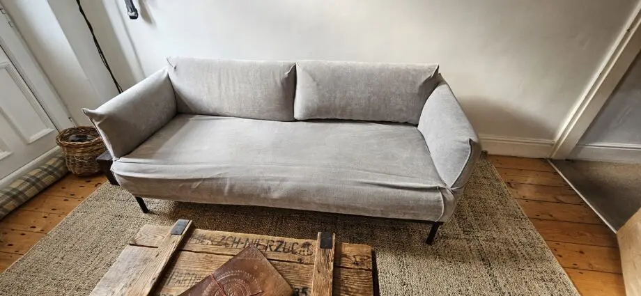 IKEA ÄPPLARYD 2-seat sofa, Lejde light grey with custom light grey high quality chenille cover.