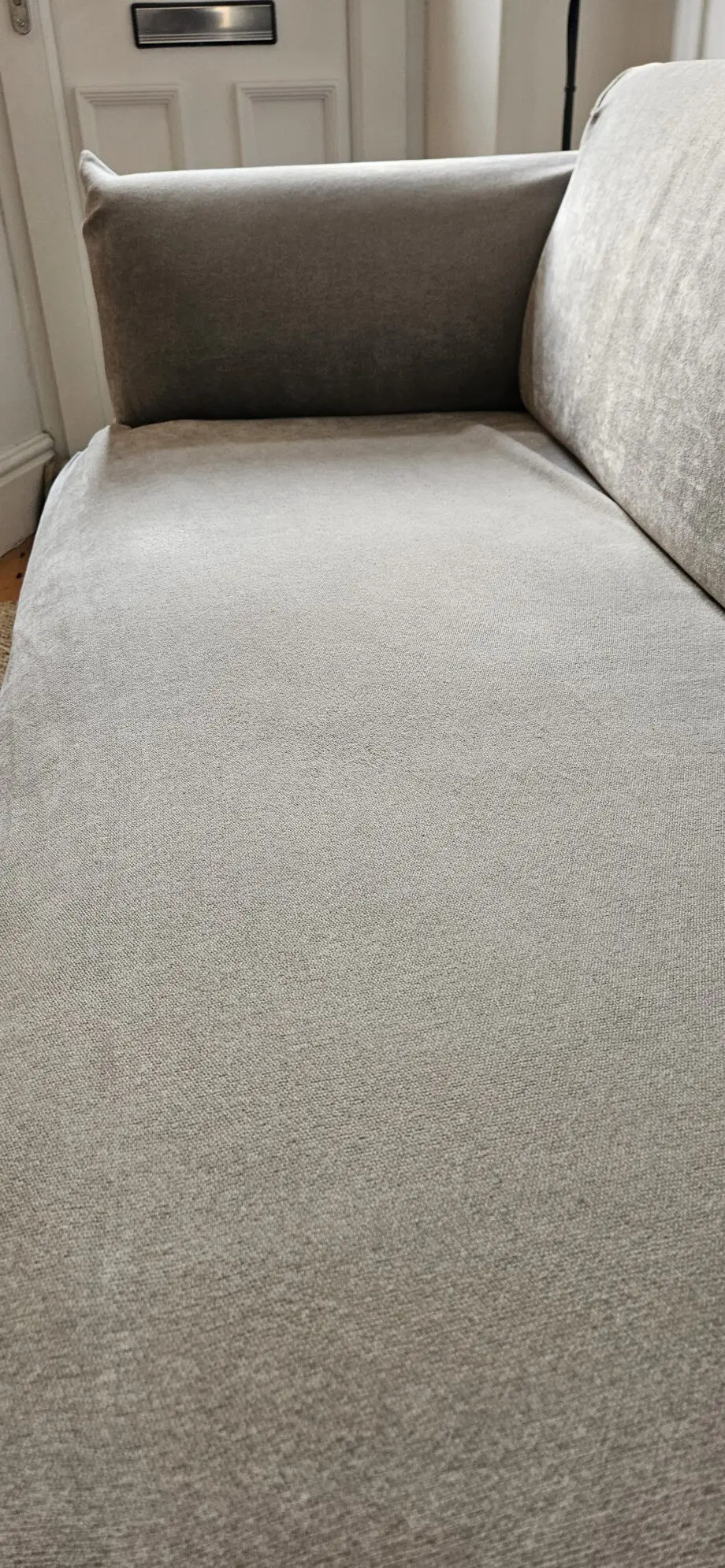 IKEA ÄPPLARYD 2-seat sofa, Lejde light grey with custom light grey high quality chenille cover.