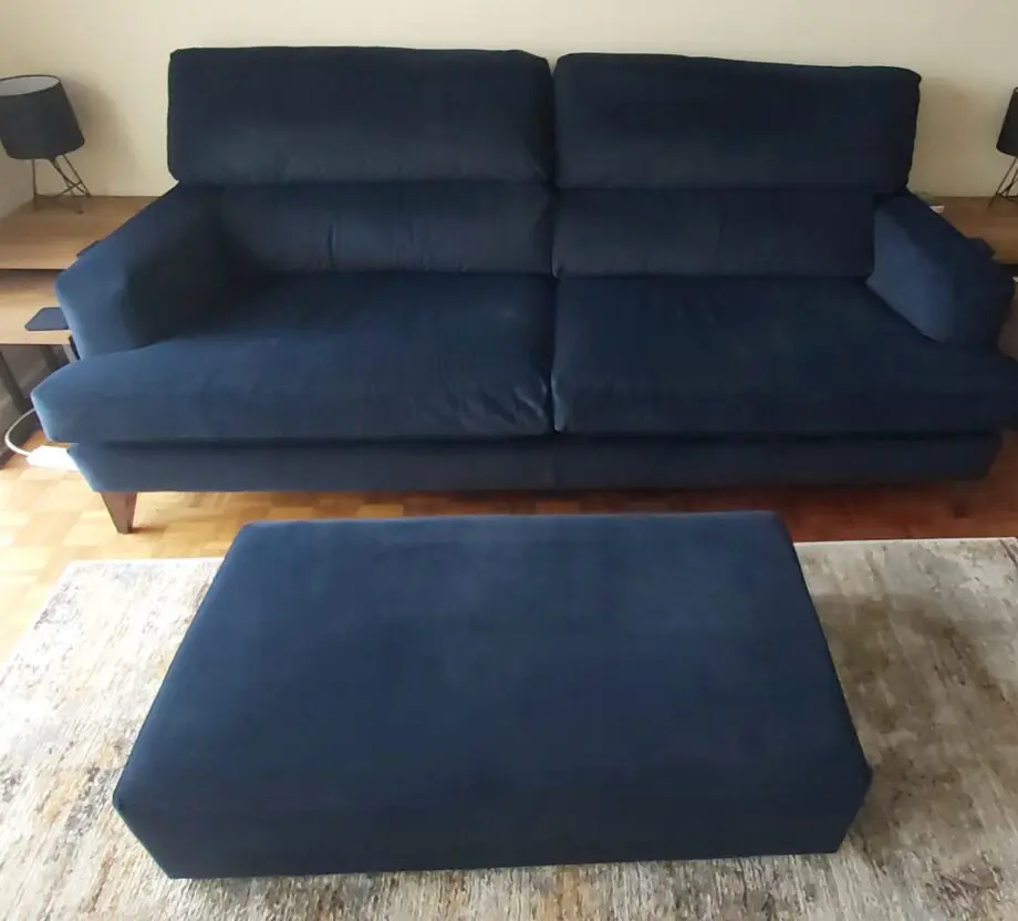 The Lounge Co. Romilly 4 Seater Fabric Sofa Blue plus footstool.