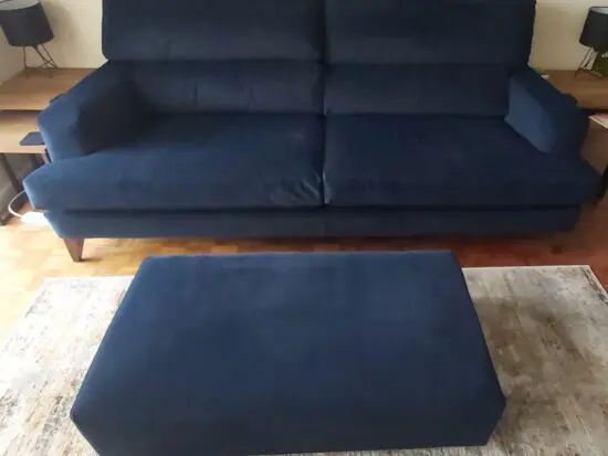The Lounge Co. Romilly 4 Seater Fabric Sofa Blue plus footstool.