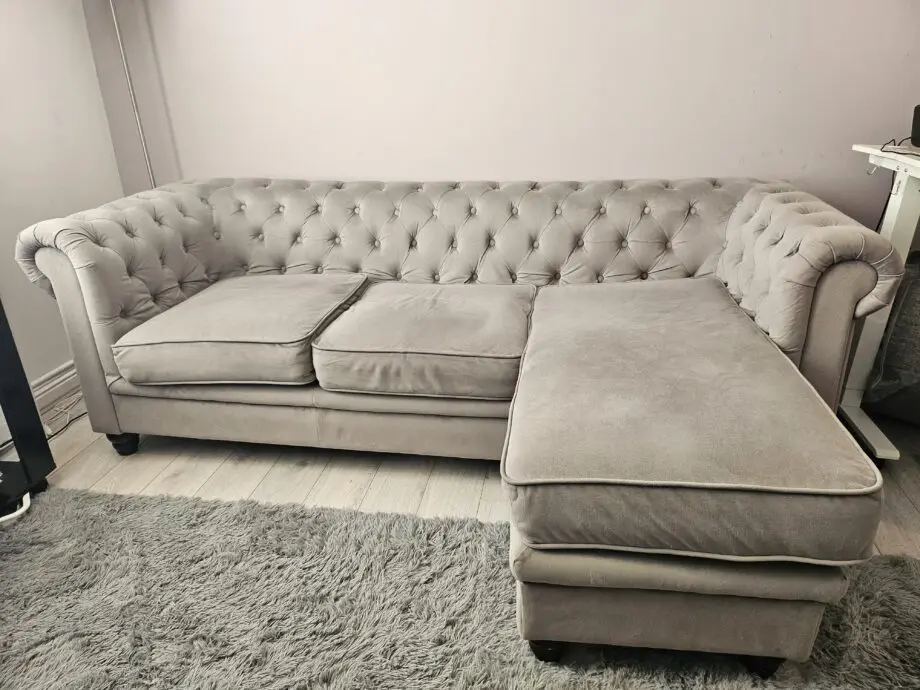 Hampton Grey Velvet L-Shaped Chesterfield Corner Sofa