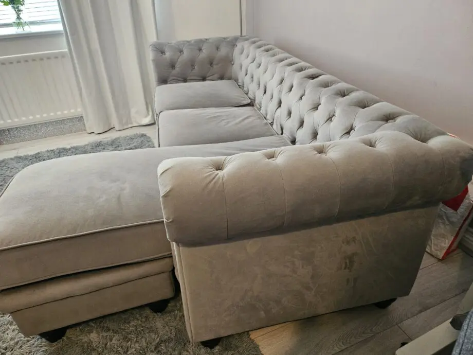 Hampton Grey Velvet L-Shaped Chesterfield Corner Sofa