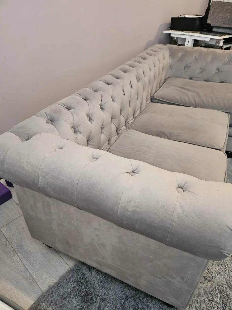 Hampton Grey Velvet L-Shaped Chesterfield Corner Sofa