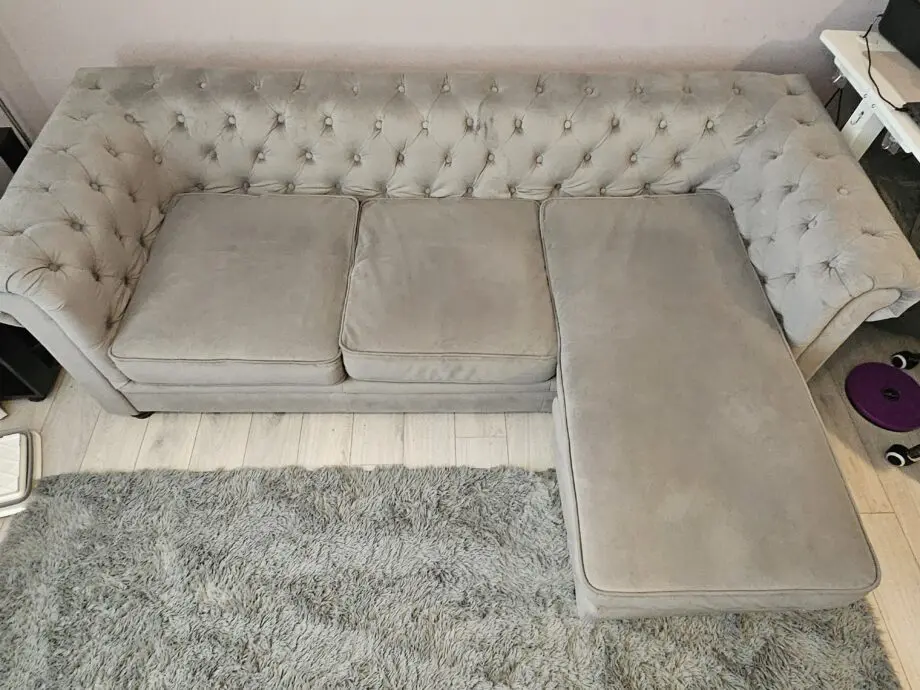 Hampton Grey Velvet L-Shaped Chesterfield Corner Sofa