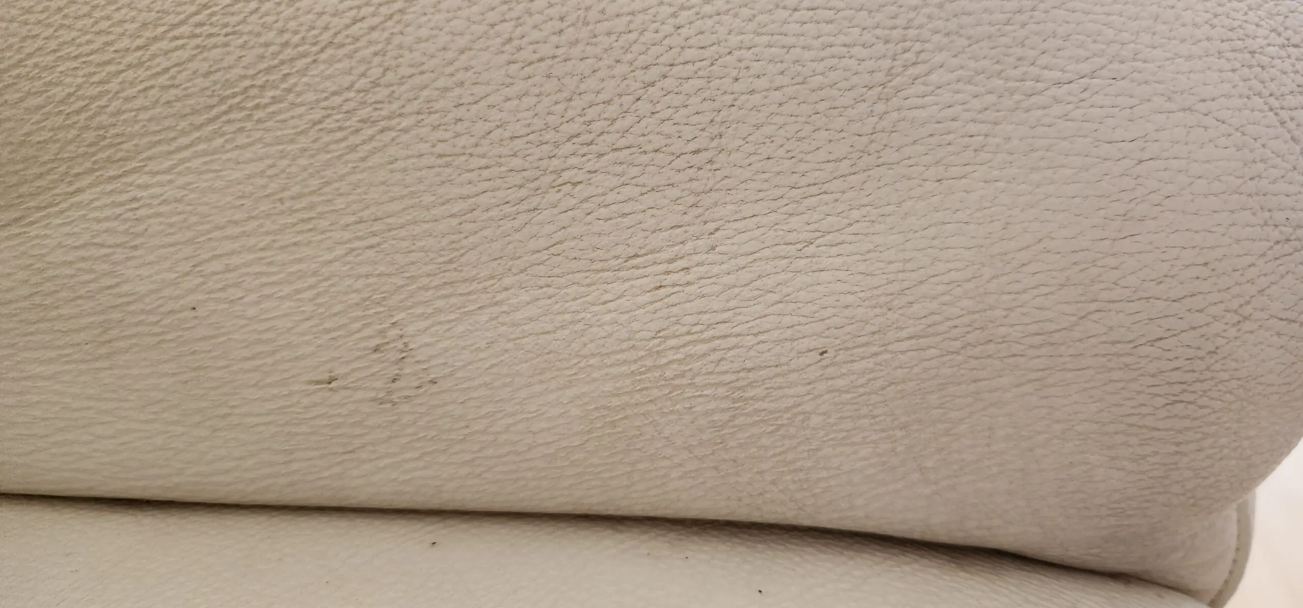 3 piece Italian grain leather sofa light ivory 3 seater armchair and footstool used but in very good condition