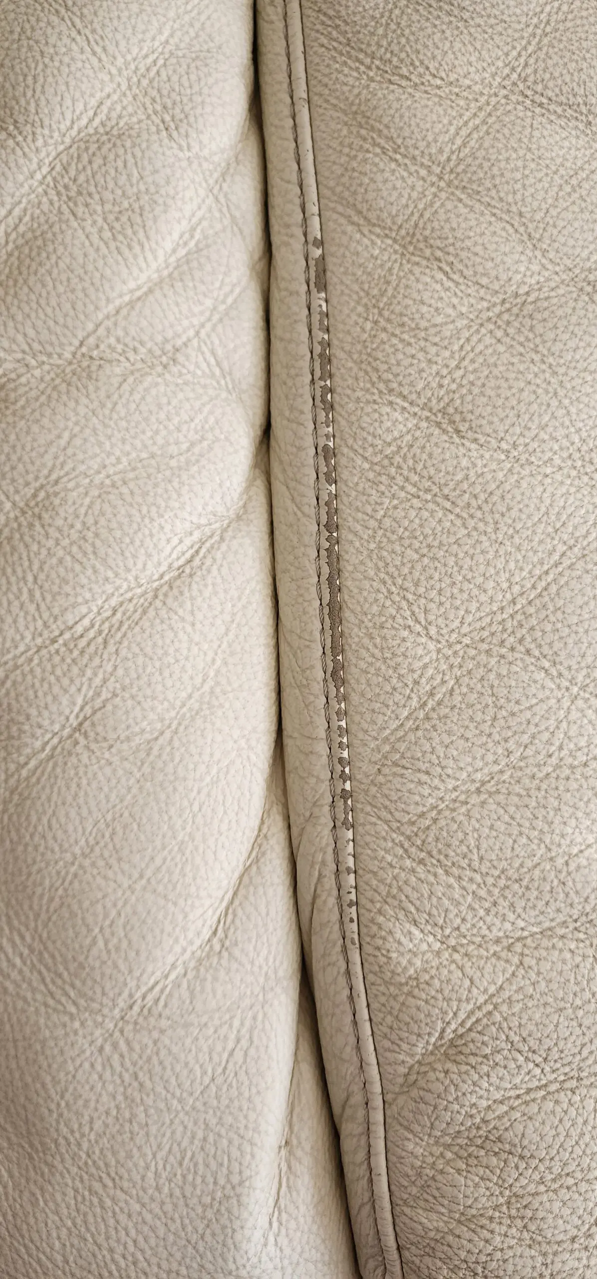 3 piece Italian grain leather sofa light ivory 3 seater armchair and footstool used but in very good condition