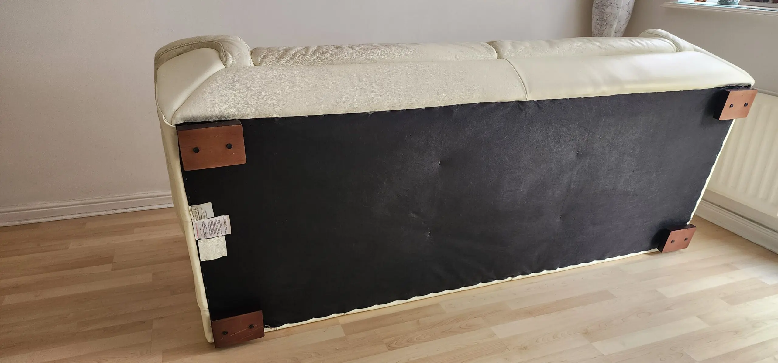 3 piece Italian grain leather sofa light ivory 3 seater armchair and footstool used but in very good condition