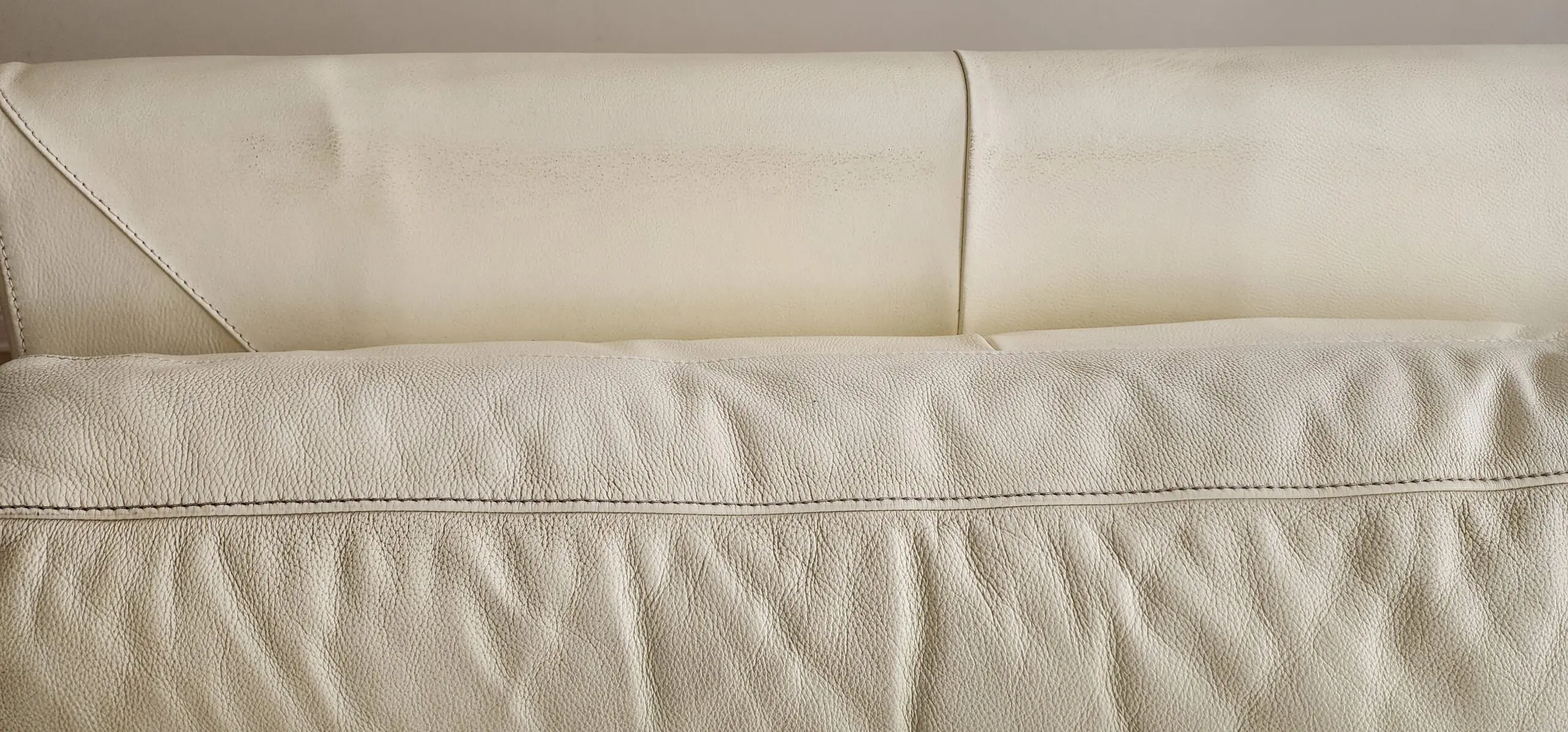 3 piece Italian grain leather sofa light ivory 3 seater armchair and footstool used but in very good condition