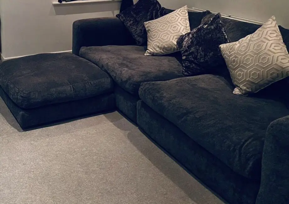 DFS sofa with pouffe and cushions