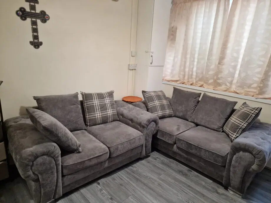 Grey fabric sofas