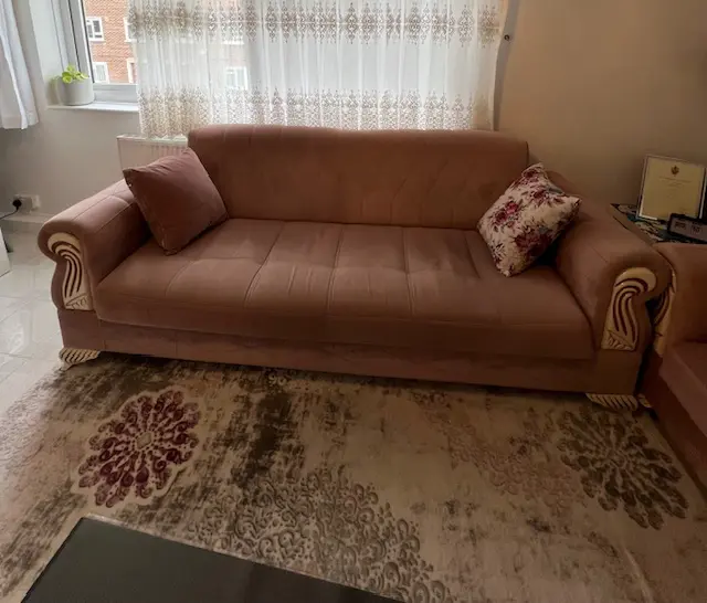 Beautiful Blush Pink Velvet Sofa Set – Great Condition